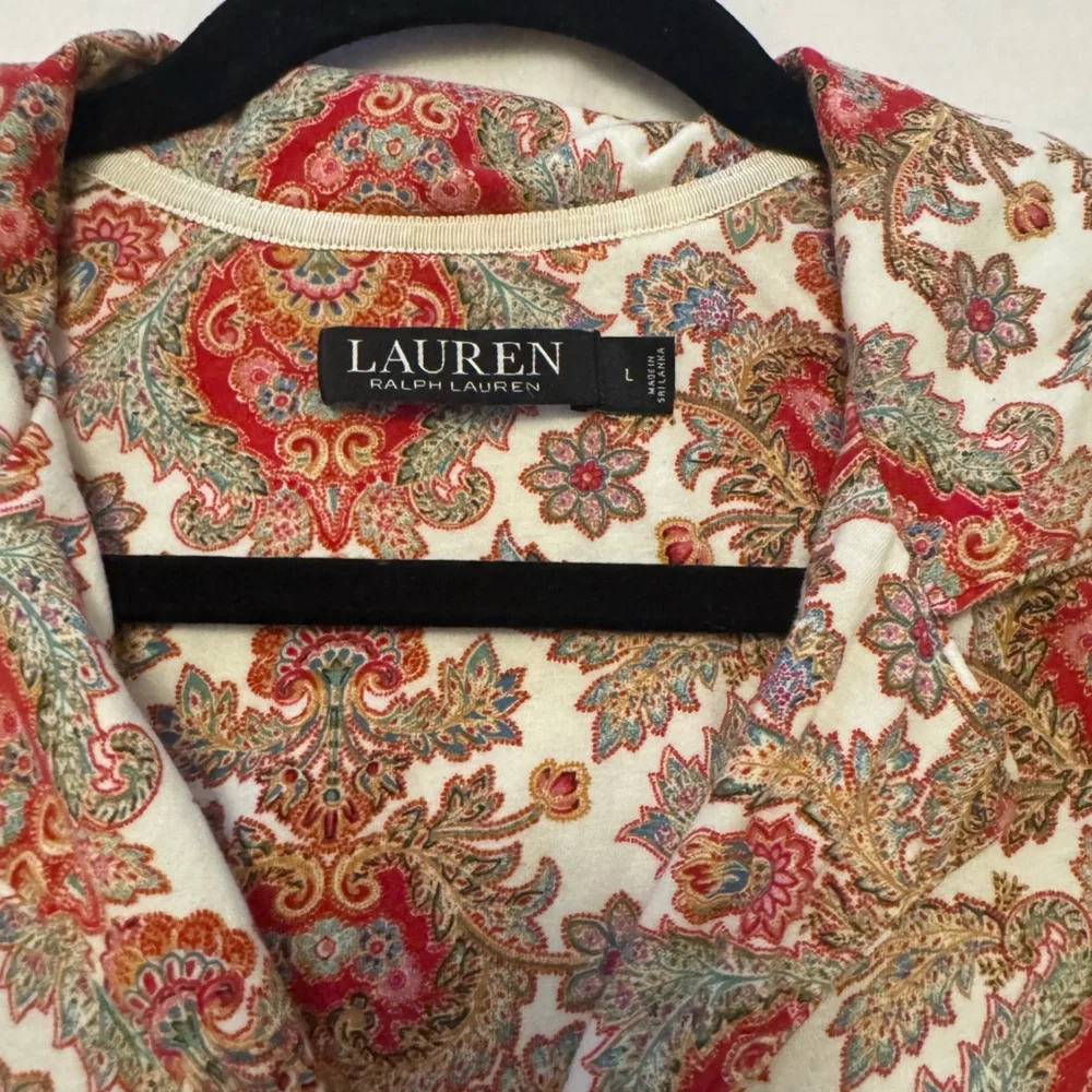 $50 Ralph Lauren Women Ivory Graphic Print‎ Long Paisley-Print Pajama Top Size L